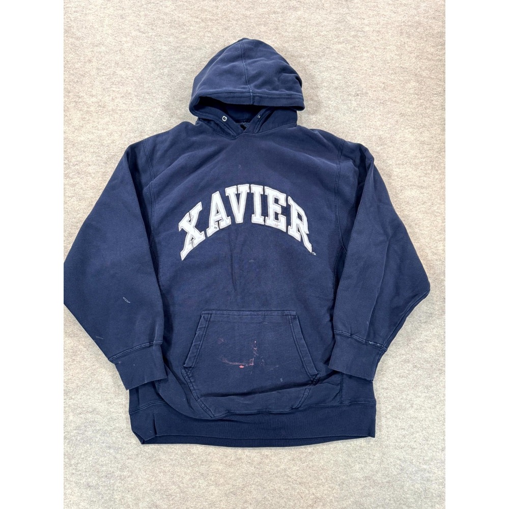 Xavier Musketeers NCAA Basketball Hoodie Men L Blue Steve & Barry's Fleece Lined